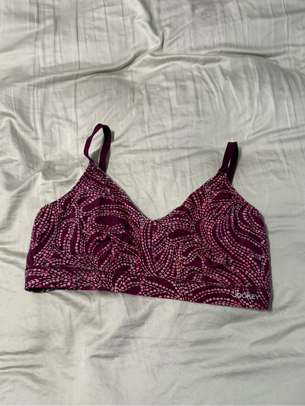 NWOT Jockey Organic Cotton Stretch Triangle Bralette - Plum Polka Dots